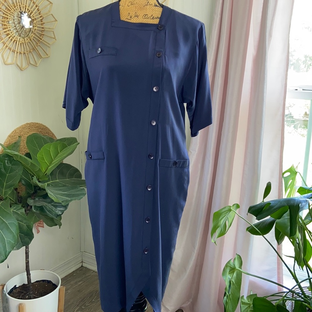 Vintage Argenti Blue 100% Silk Dress Sz 8